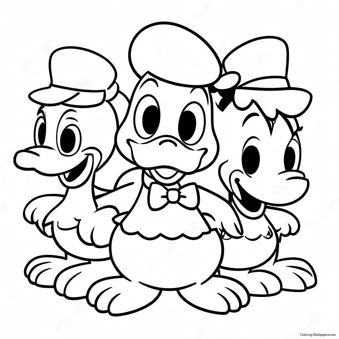 Cheerful Donald Duck With Friends Coloring Page 1339