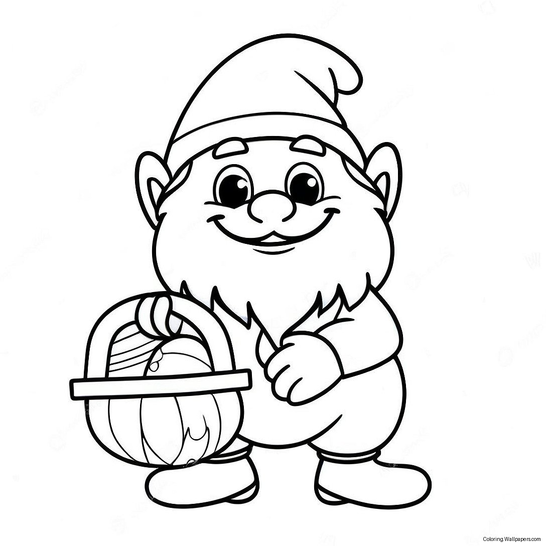 Cheerful Easter Gnome With Basket Coloring Page 33687