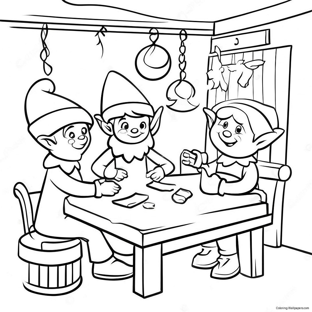 Cheerful Elves In Santa's Workshop Coloring Page 14571