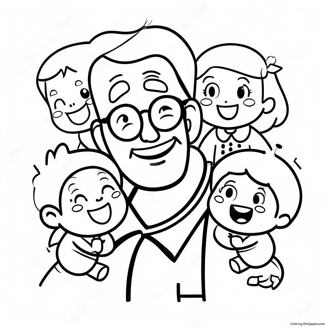 Cheerful Grandpa With Grandkids Coloring Page 21359