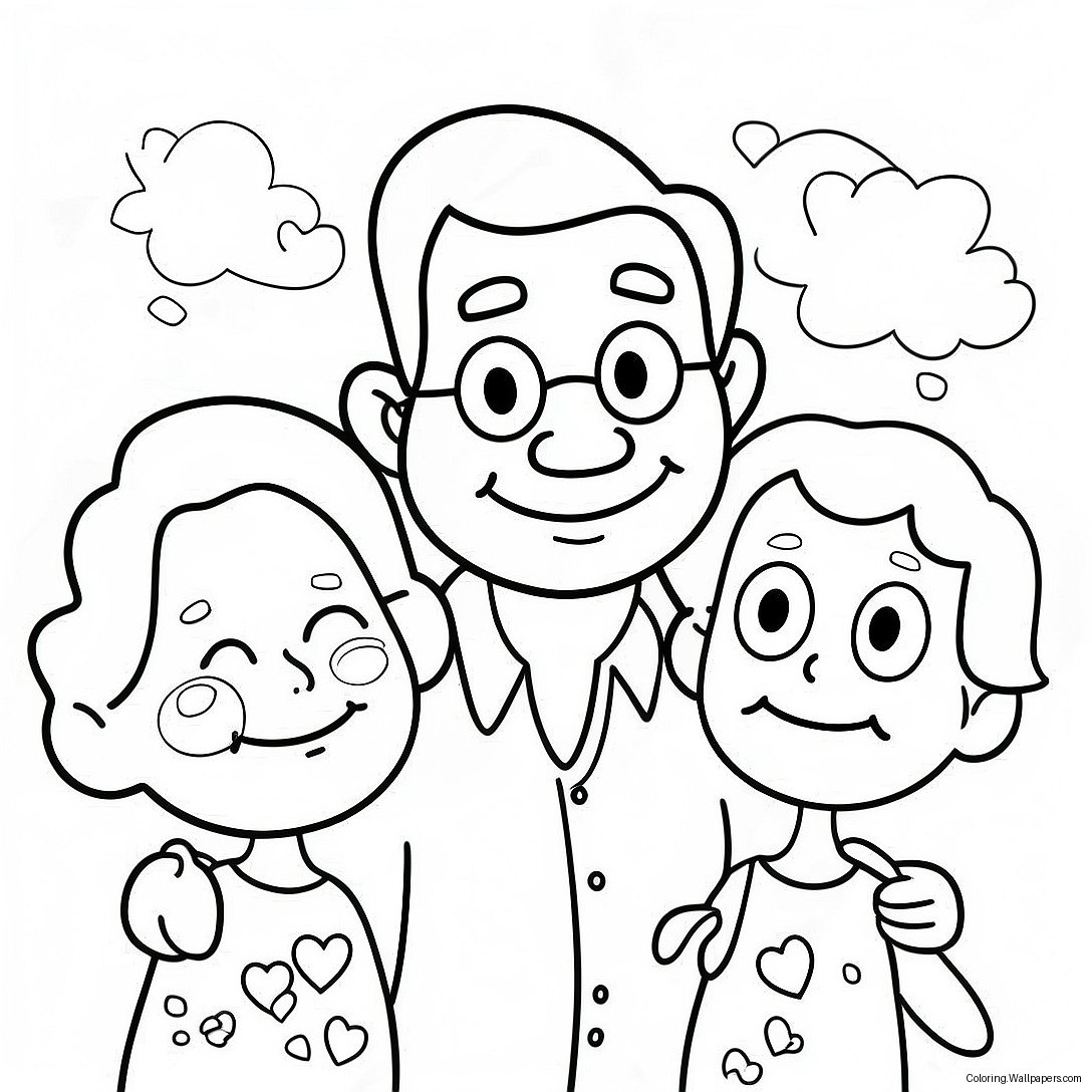 Cheerful Grandpa With Grandkids Coloring Page 21360