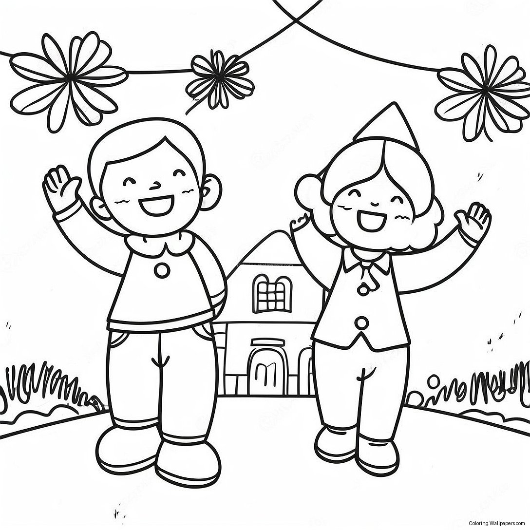 Cheerful Homecoming Celebration Coloring Page 16056