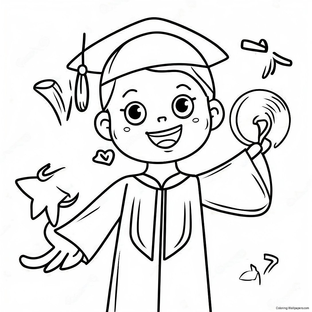 Cheerful Kindergarten Graduate Coloring Page 7500