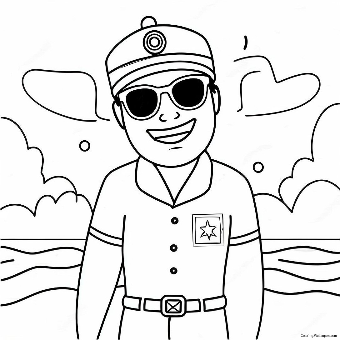 Cheerful Lifeguard With Whistle Coloring Page 39730