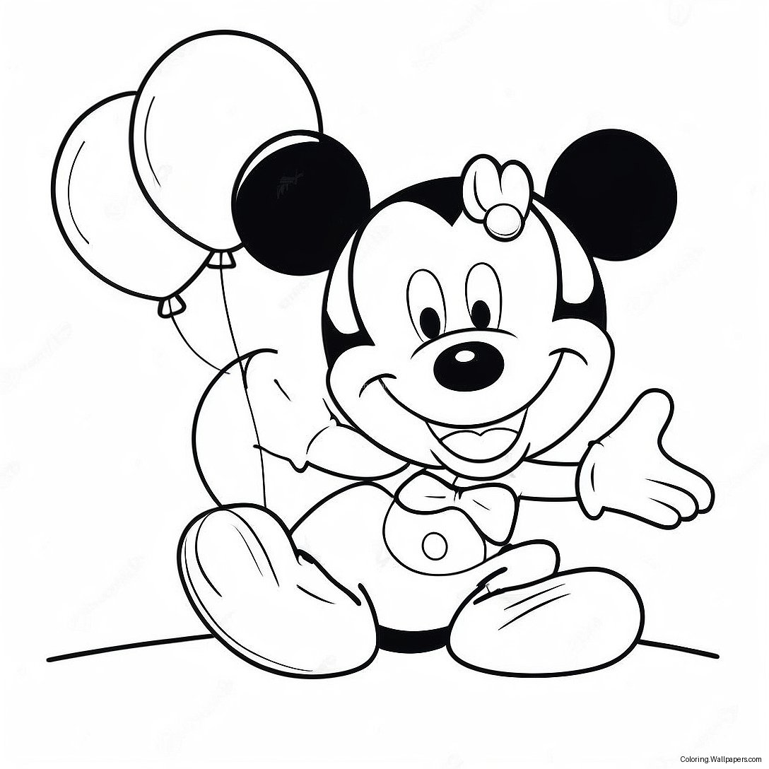 Vrolijke Mickey Mouse Met Ballonnen Kleurplaat 29477