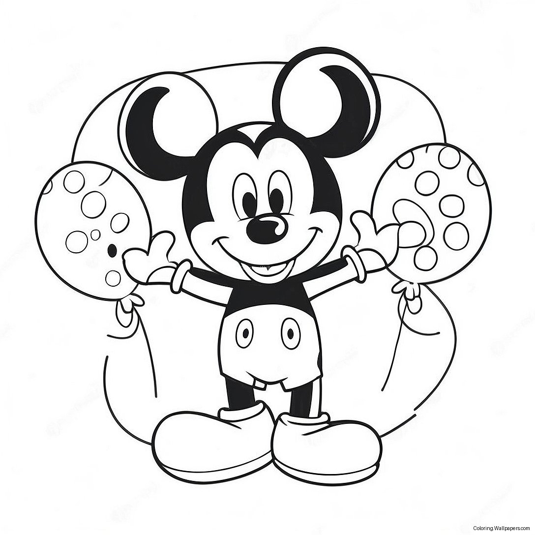 Vrolijke Mickey Mouse Met Ballonnen Kleurplaat 29478