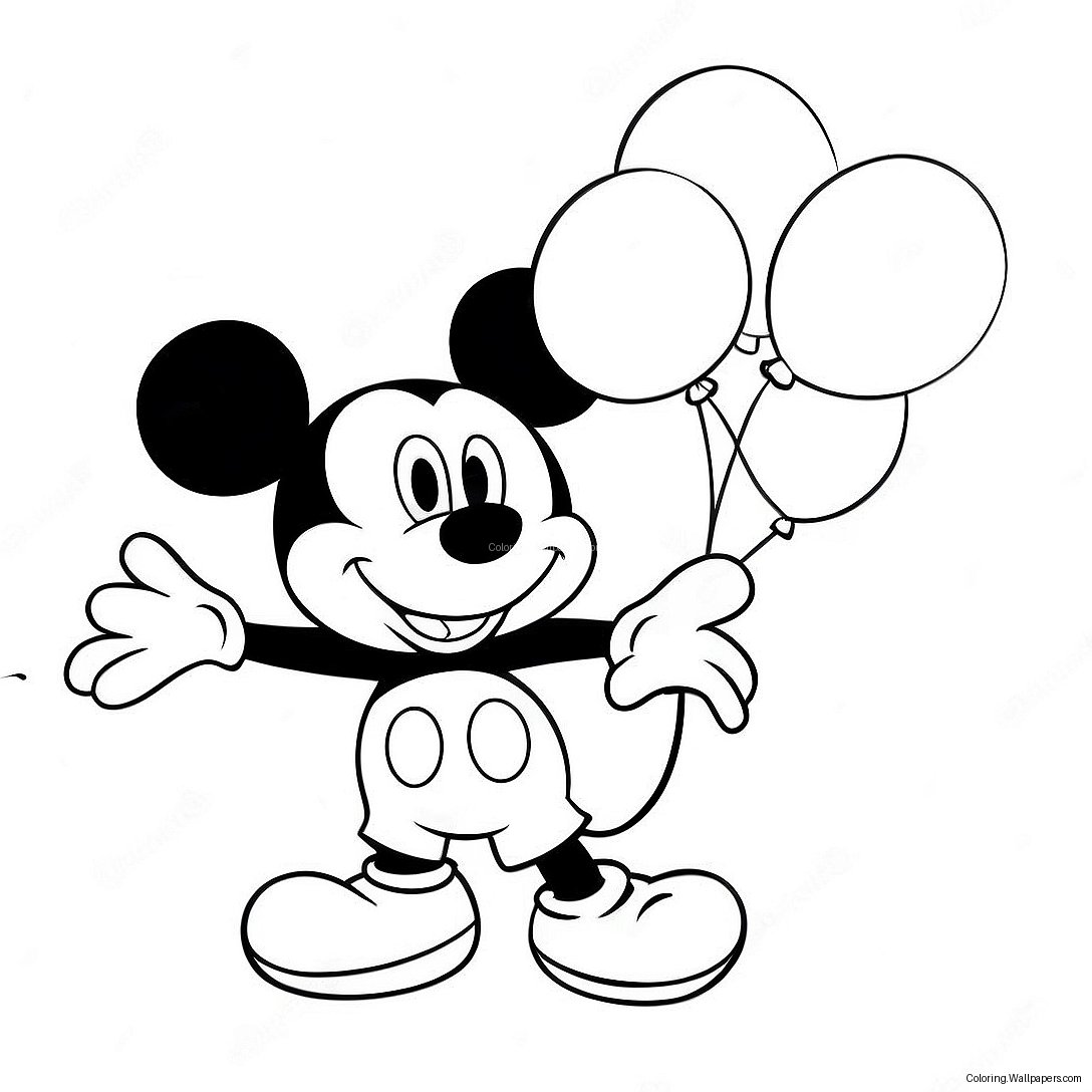 Página Para Colorir Do Mickey Mouse Alegre Com Balões 29480