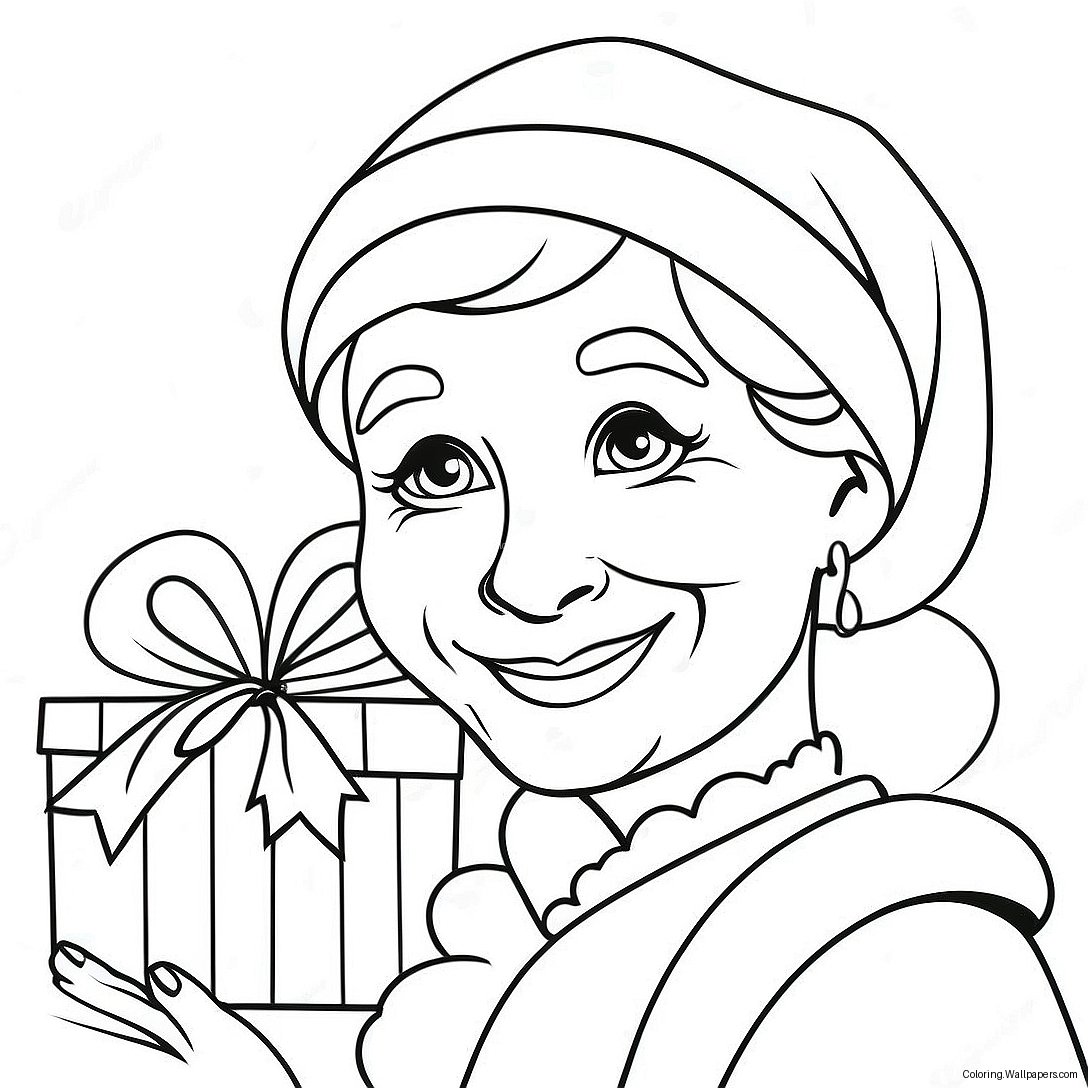 Cheerful Mrs Claus With Gifts Coloring Page 8313