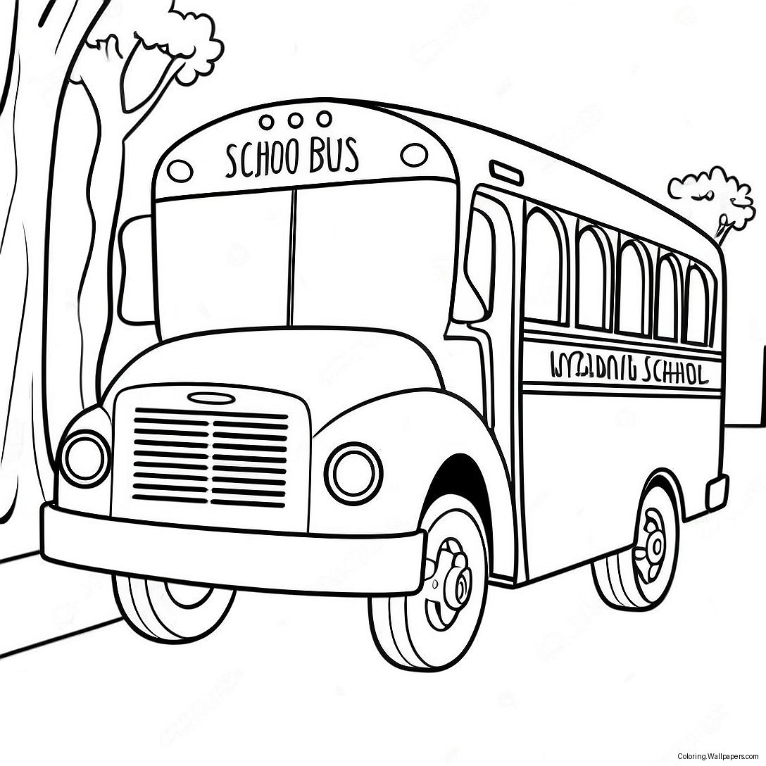 Cheerful School Bus Driving Through Town Coloring Page 7994