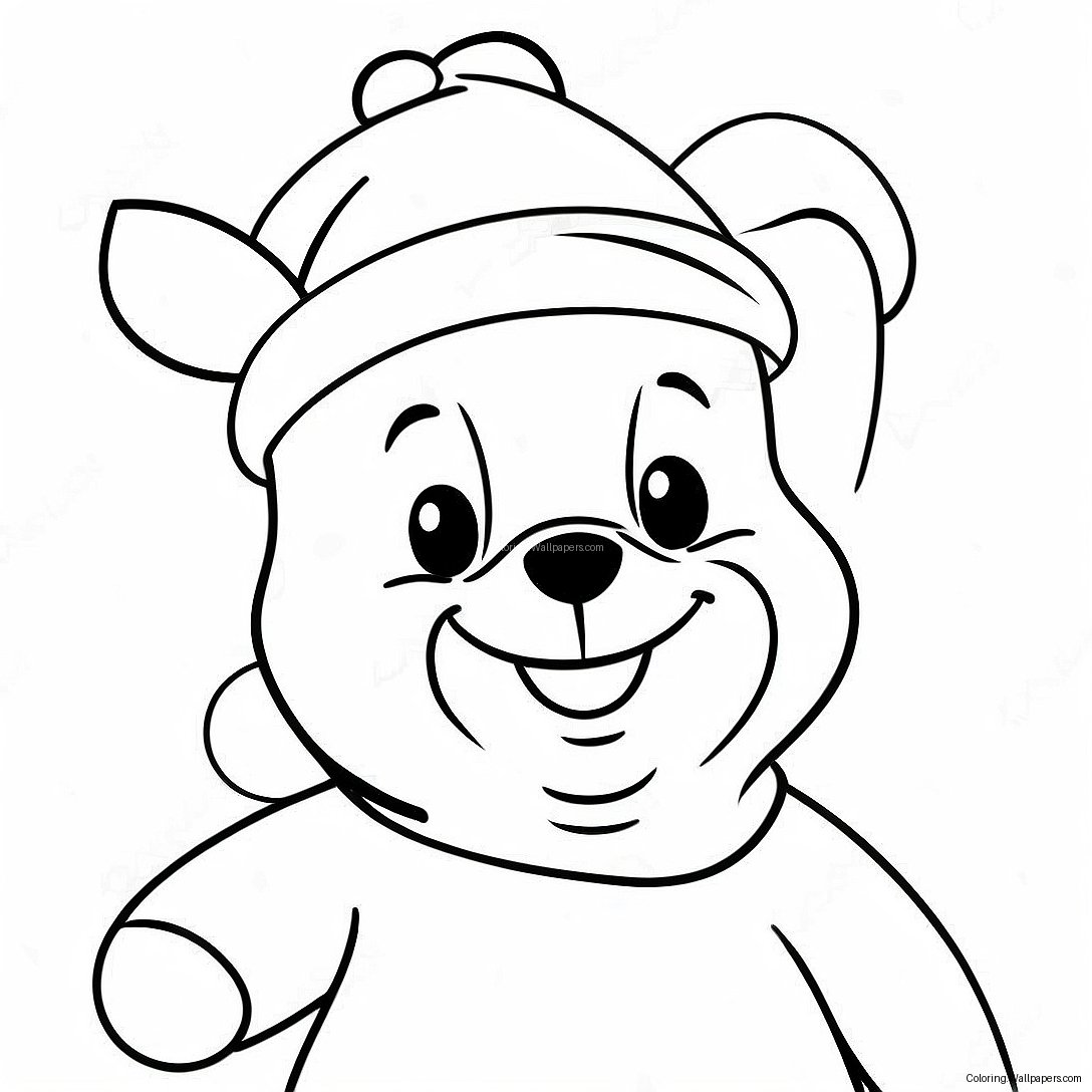 Cheerful Winnie The Pooh With Santa Hat Coloring Page 9065