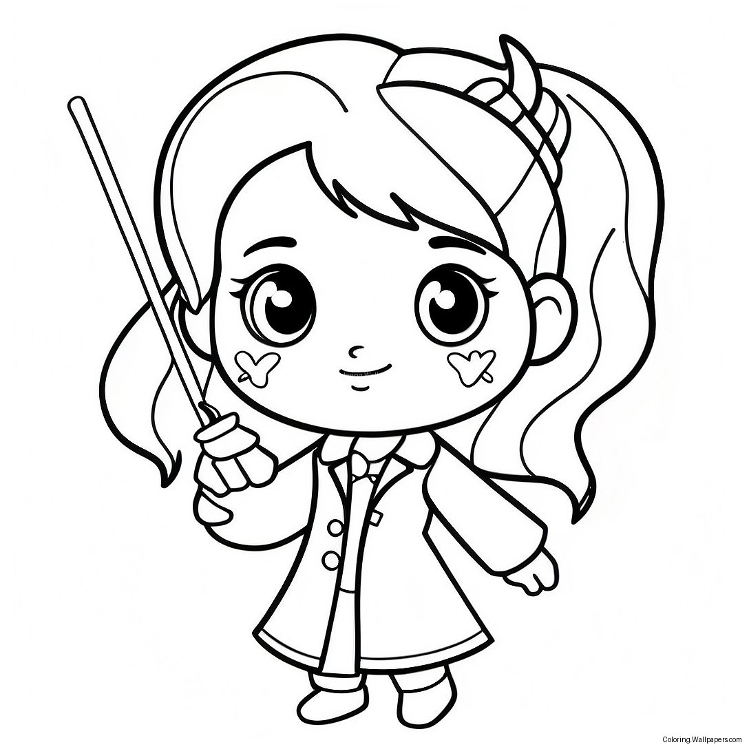 Chibi Hermione Granger Taikasauvan Kanssa Värittämissivu 31032