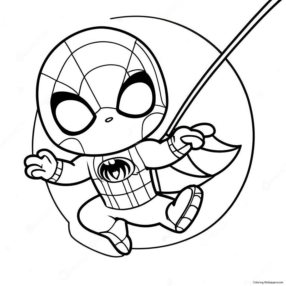 Chibi Spider-Man Svingende Farvelægningsside 28233