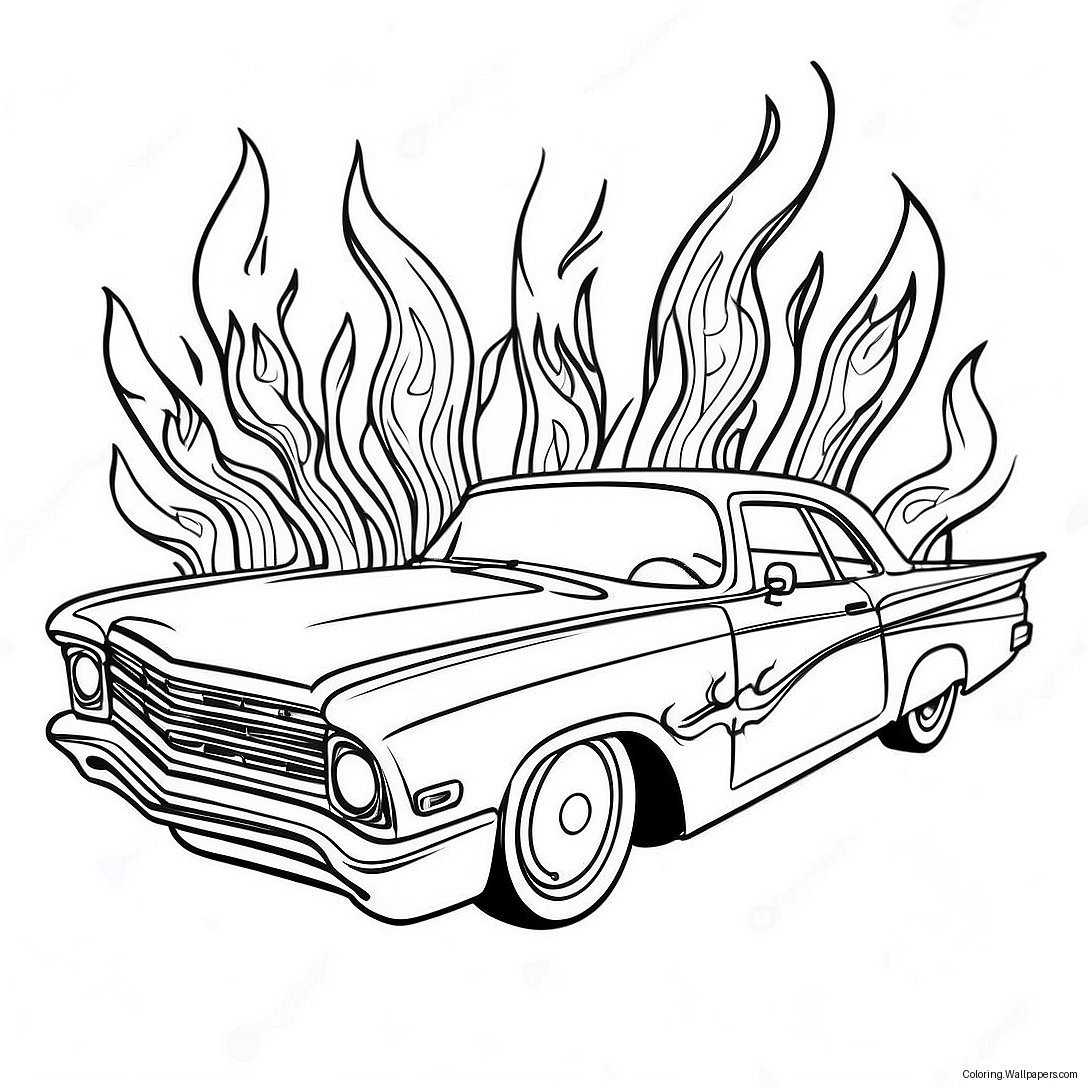 Pagina Da Colorare Chicano Lowrider Con Fiamme 20566