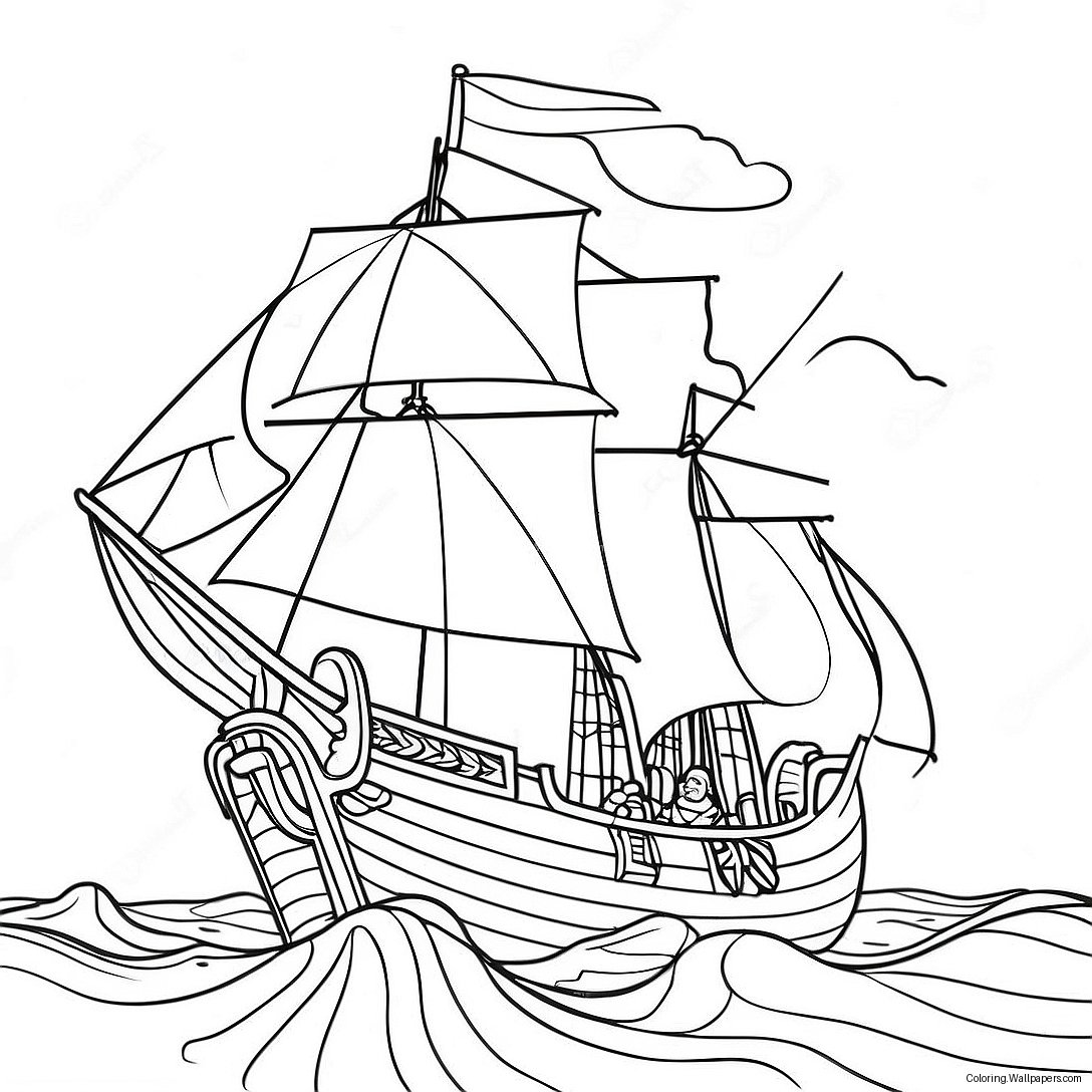 Christopher Columbus Sailing The Ocean Coloring Page 17762