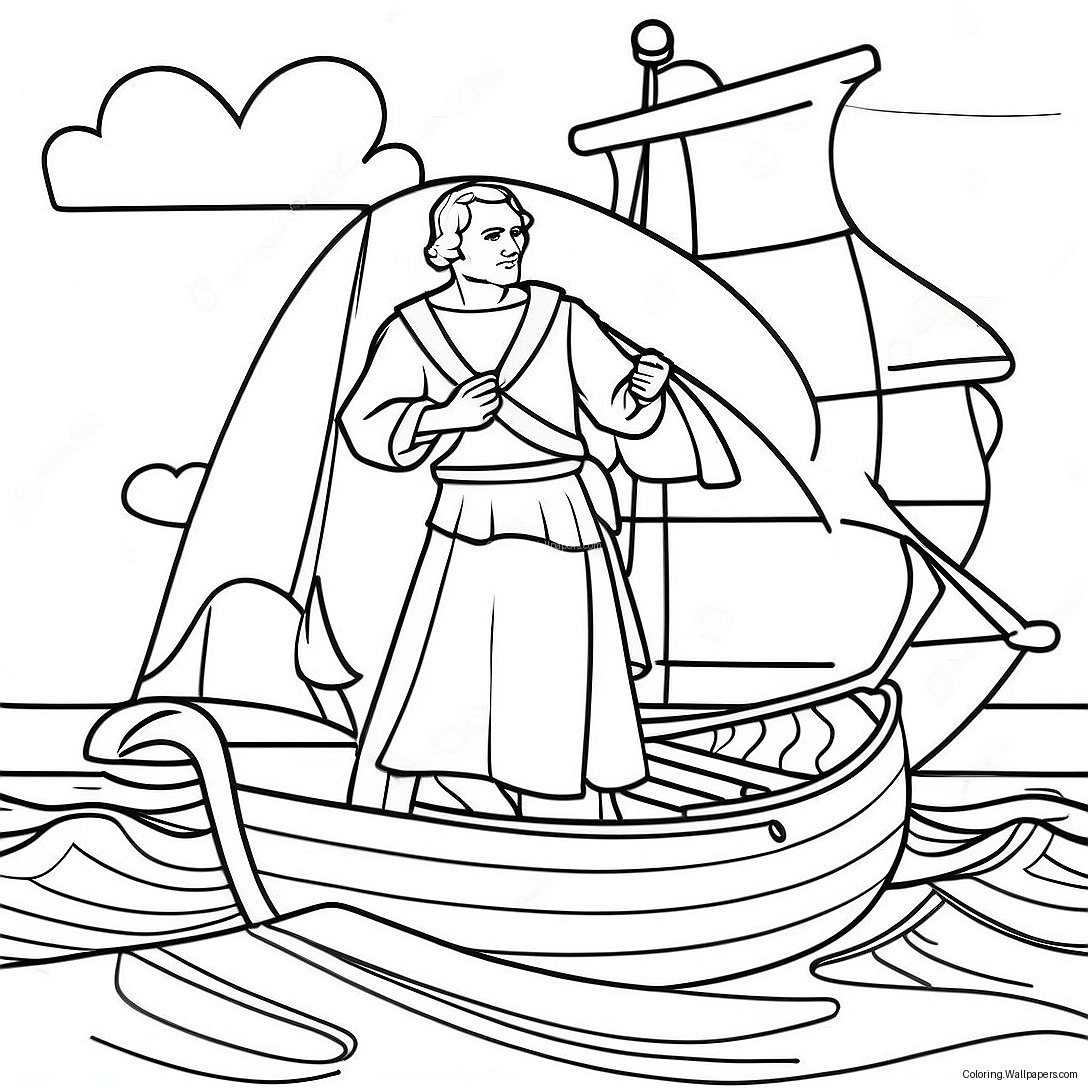 Christopher Columbus Sailing The Ocean Coloring Page 17764