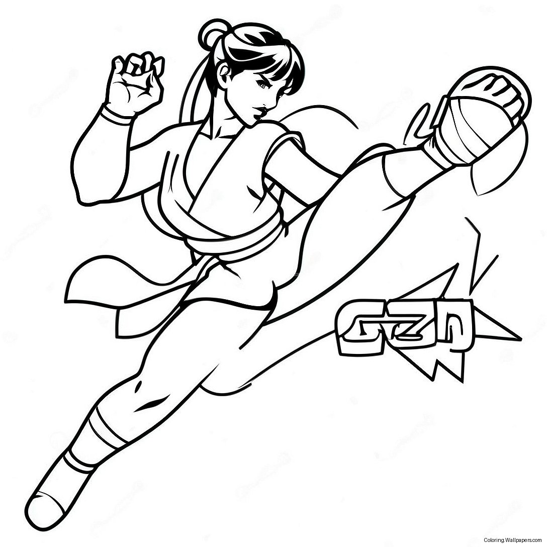 Chun-Li Kicking Action Coloring Page 11785