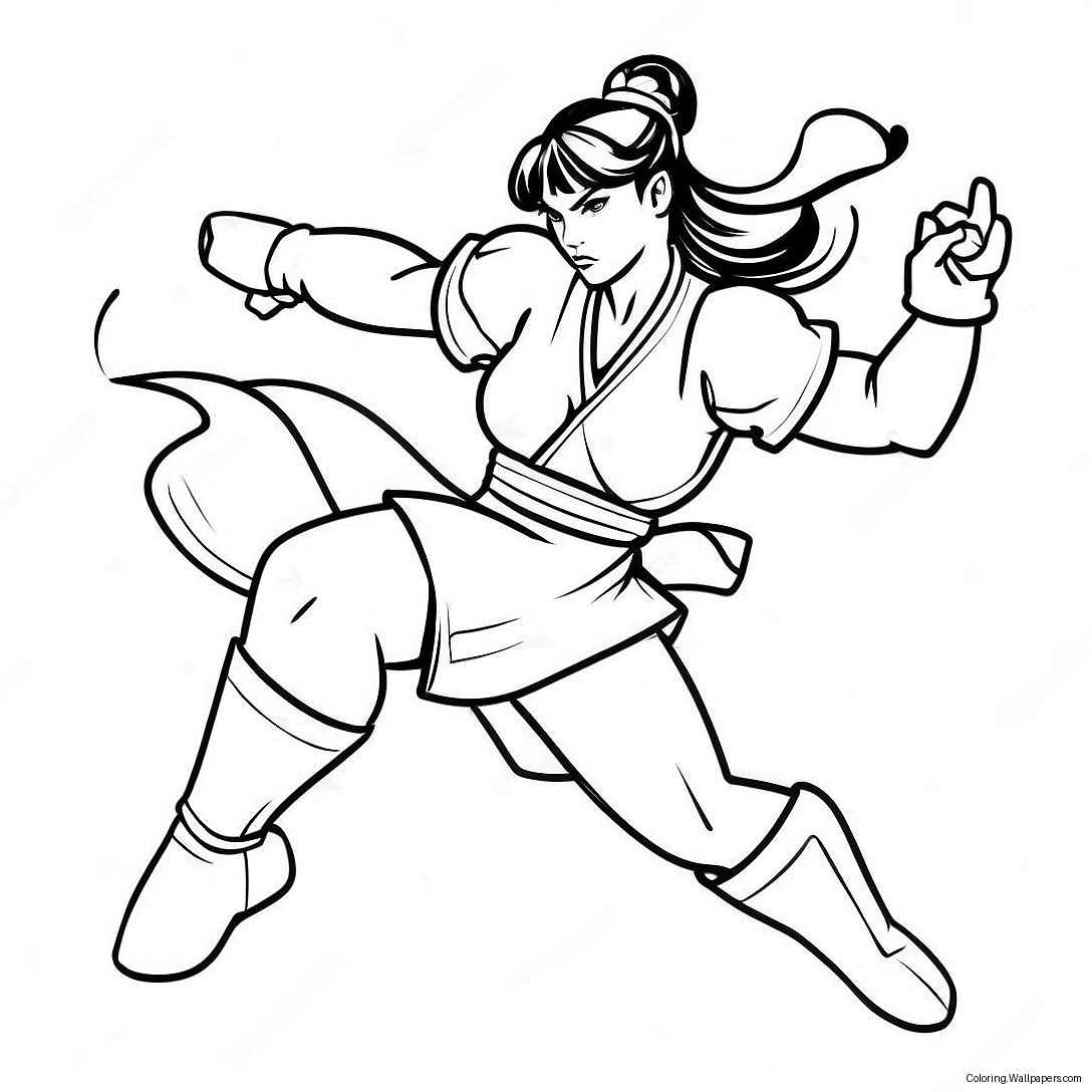 Chun-Li Kicking Action Coloring Page 11788