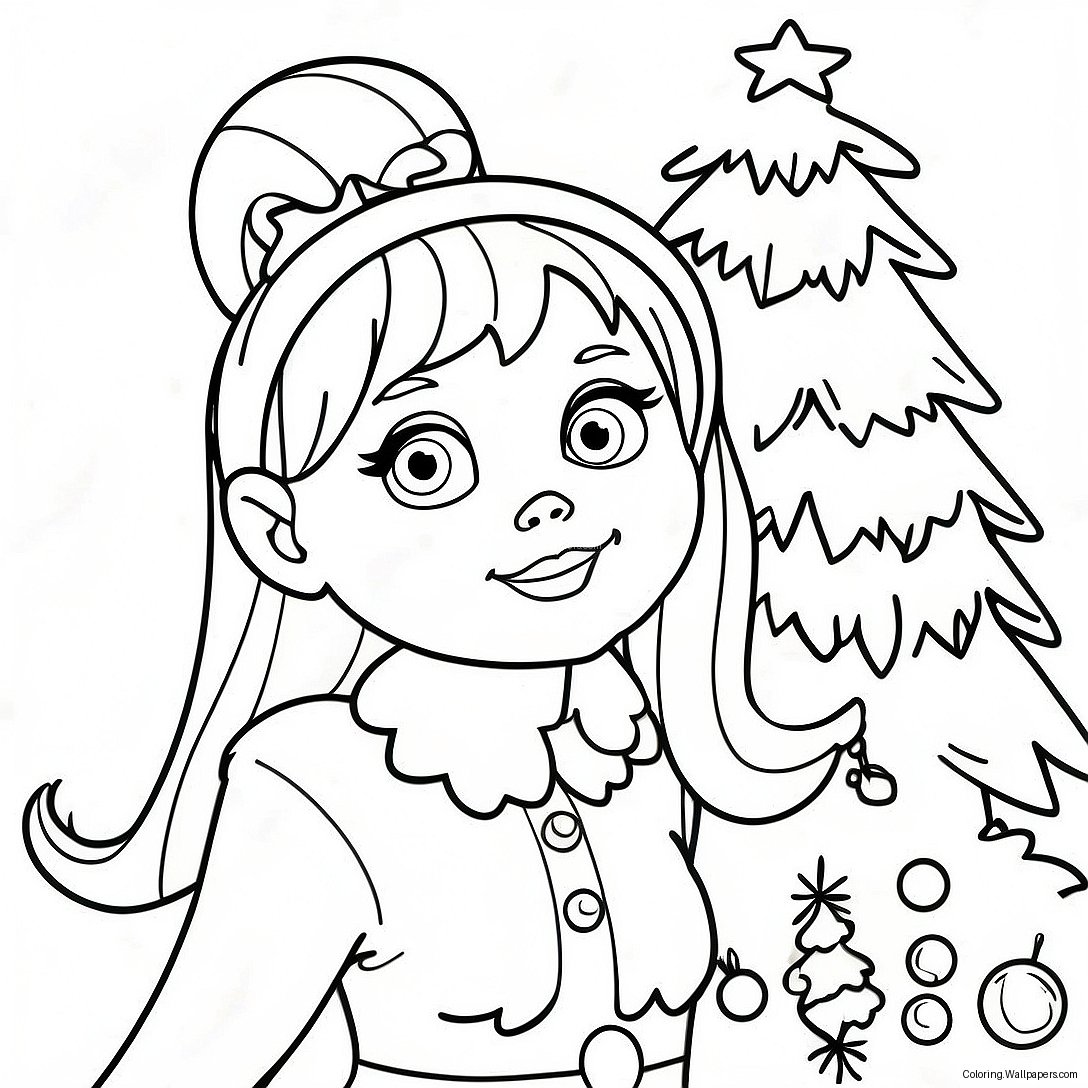 Cindy Lou With Christmas Tree Coloring Page 41422