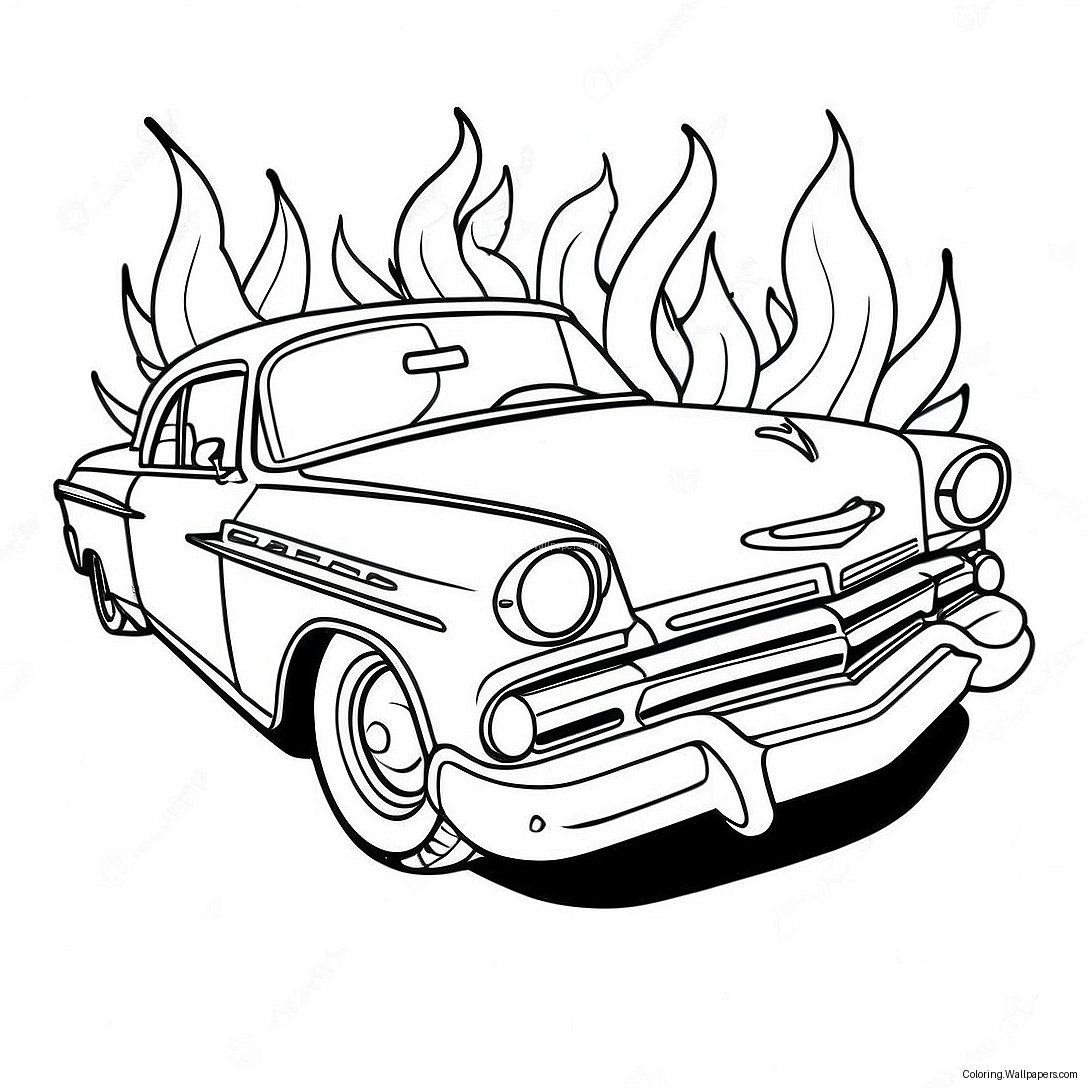 Classic Low Rider With Flames Coloring Page 7201