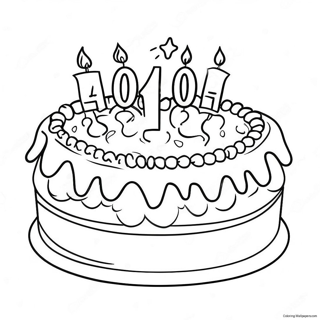 Colorful 40th Birthday Cake Coloring Page 52472