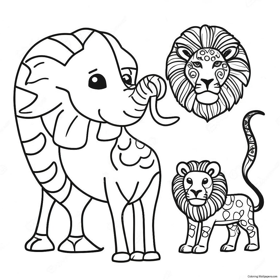 Colorful African Animals Coloring Page 4361