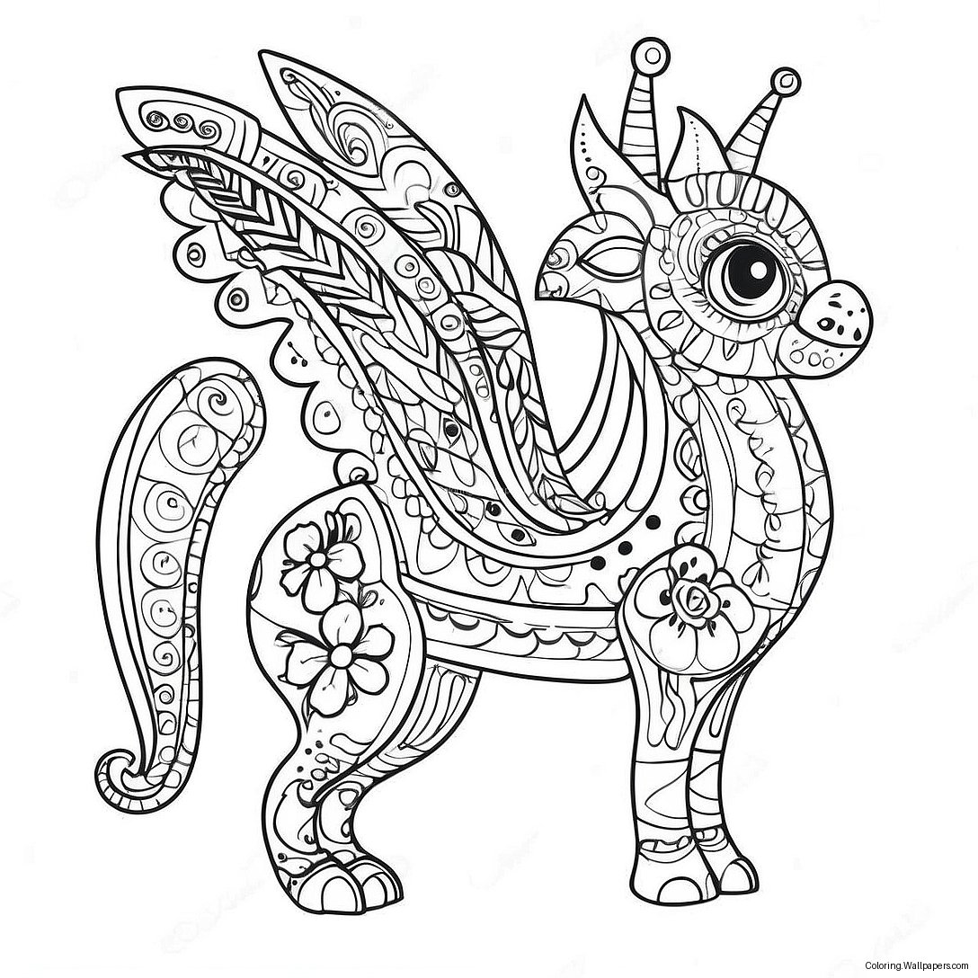 Pagina Da Colorare Alebrijes Colorati Con Motivi 14691