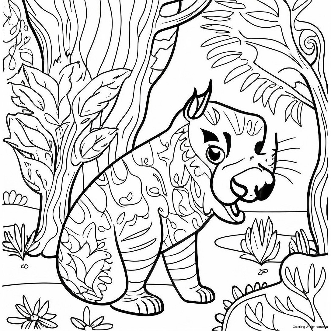 Colorful Amate Bark Animal Scene Coloring Page 31603