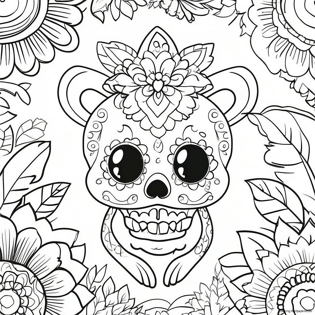 Pagina Da Colorare Di Animali Colorati Per Il Dia De Los Muertos 41947