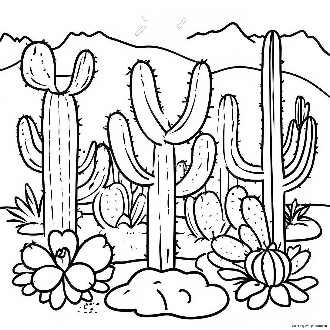 Página Para Colorear Jardín De Cactus Coloridos De Arizona 12782