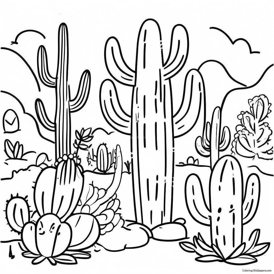 Página Para Colorear Jardín De Cactus Coloridos De Arizona 12784