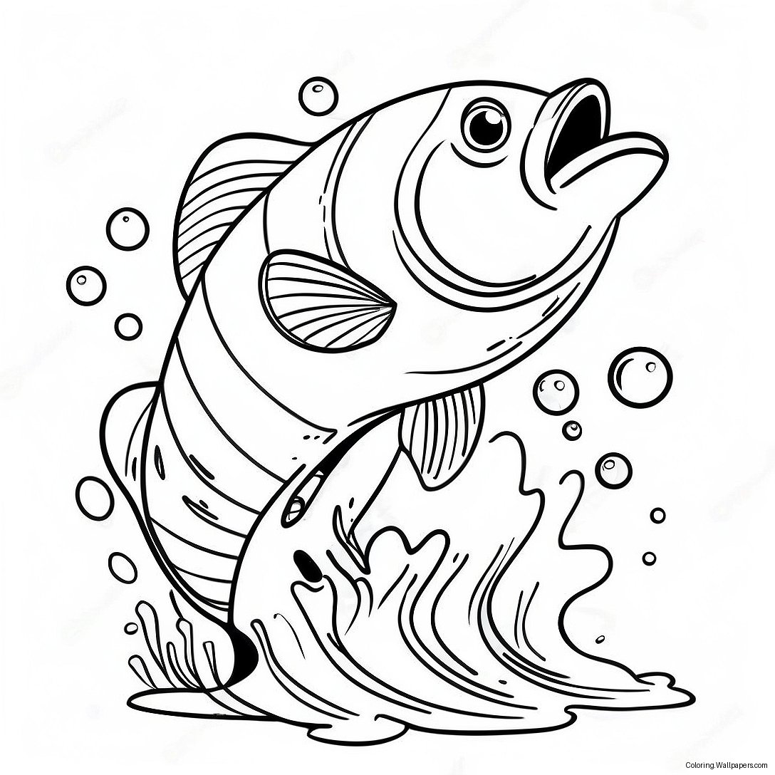 Colorful Bass Jumping Out Of Water Coloring Page 21119