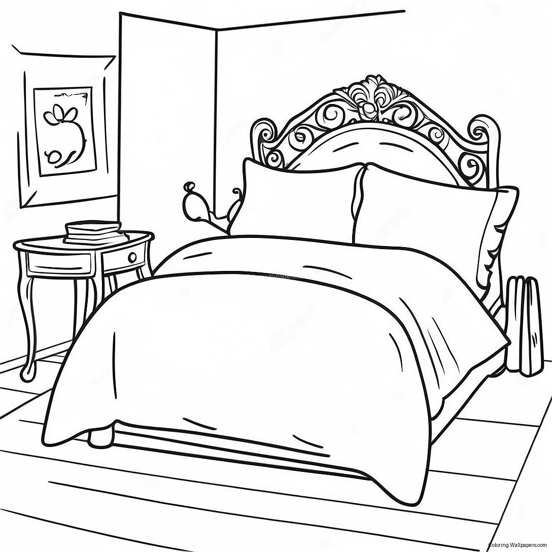 Colorful Bed With Pillows Coloring Page 7553