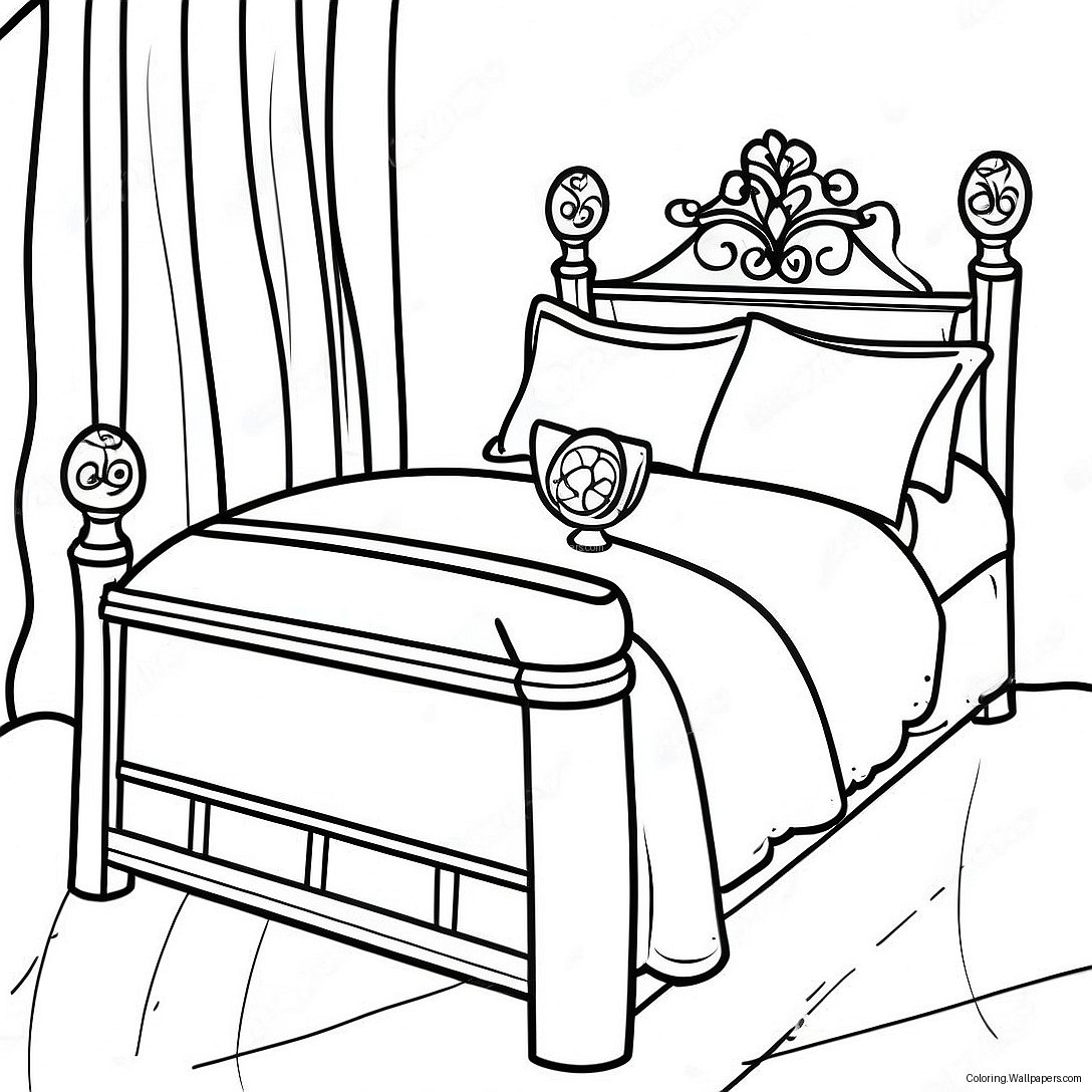 Colorful Bed With Pillows Coloring Page 7555