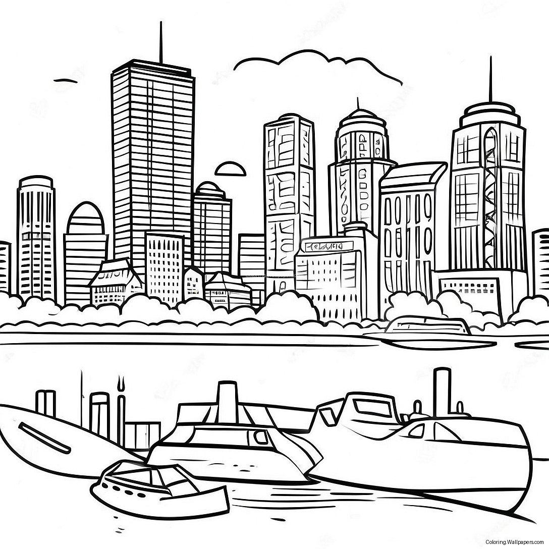 Colorful Boston Skyline Coloring Page 58430