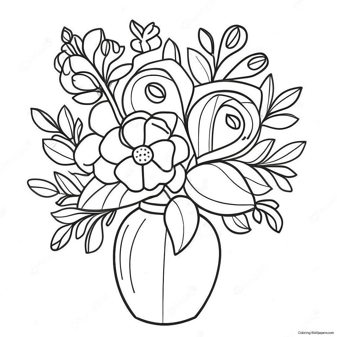 Colorful Bouquet In A Vase Coloring Page 29810