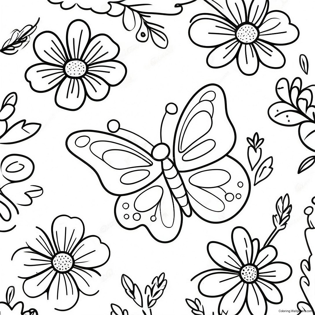 Page À Colorier De Papillon Coloré Parmi Des Fleurs 8319