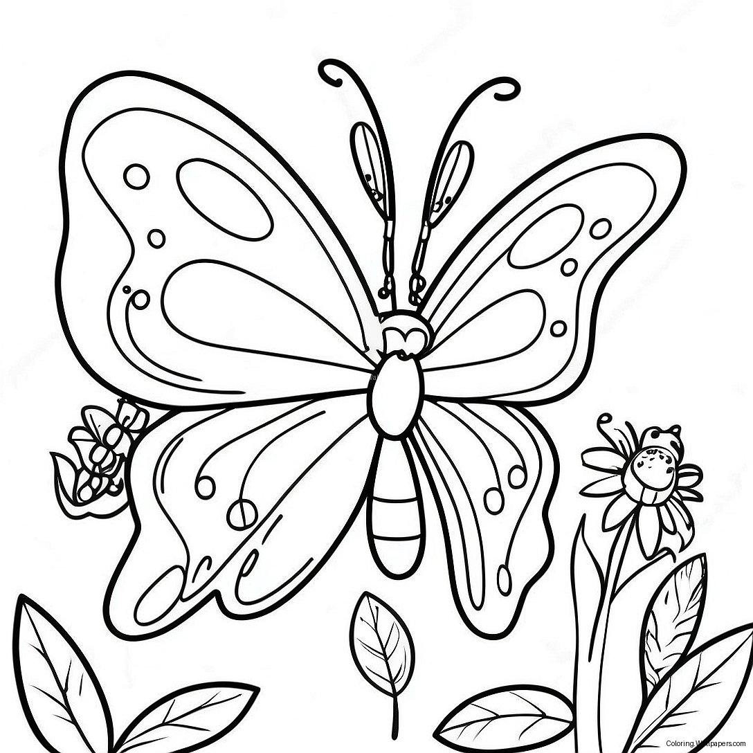 Página Para Colorear De Polinizador Con Mariposa Colorida 25411