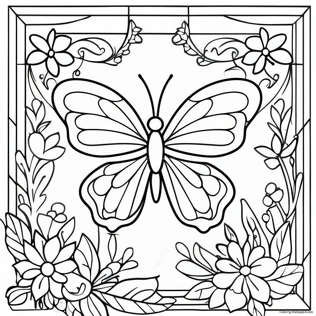 Colorful Butterfly Stained Glass Design Coloring Page 50469