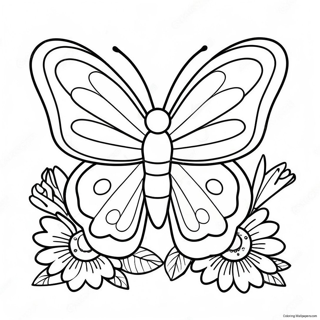 Colorful Butterfly With Flowers Coloring Page 3519