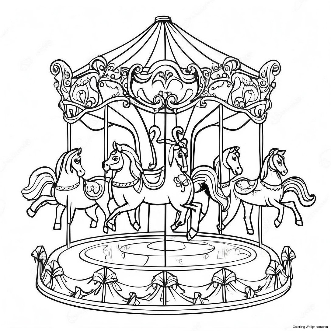 Kleurrijke Draaimolen Met Paarden Kleurplaat 25189