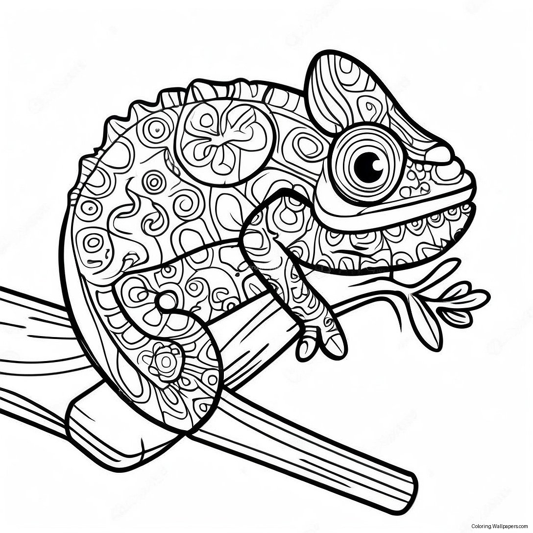 Colorful Chameleon On A Branch Coloring Page 8758