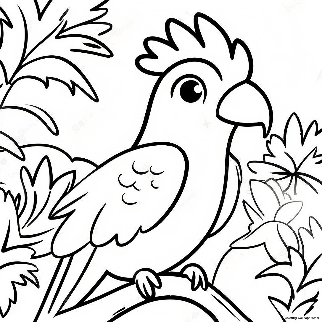 Colorful Cockatoo In Tropical Paradise Coloring Page 50008