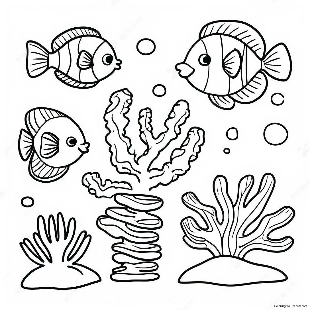 Colorful Coral Reef Underwater Coloring Page 17383