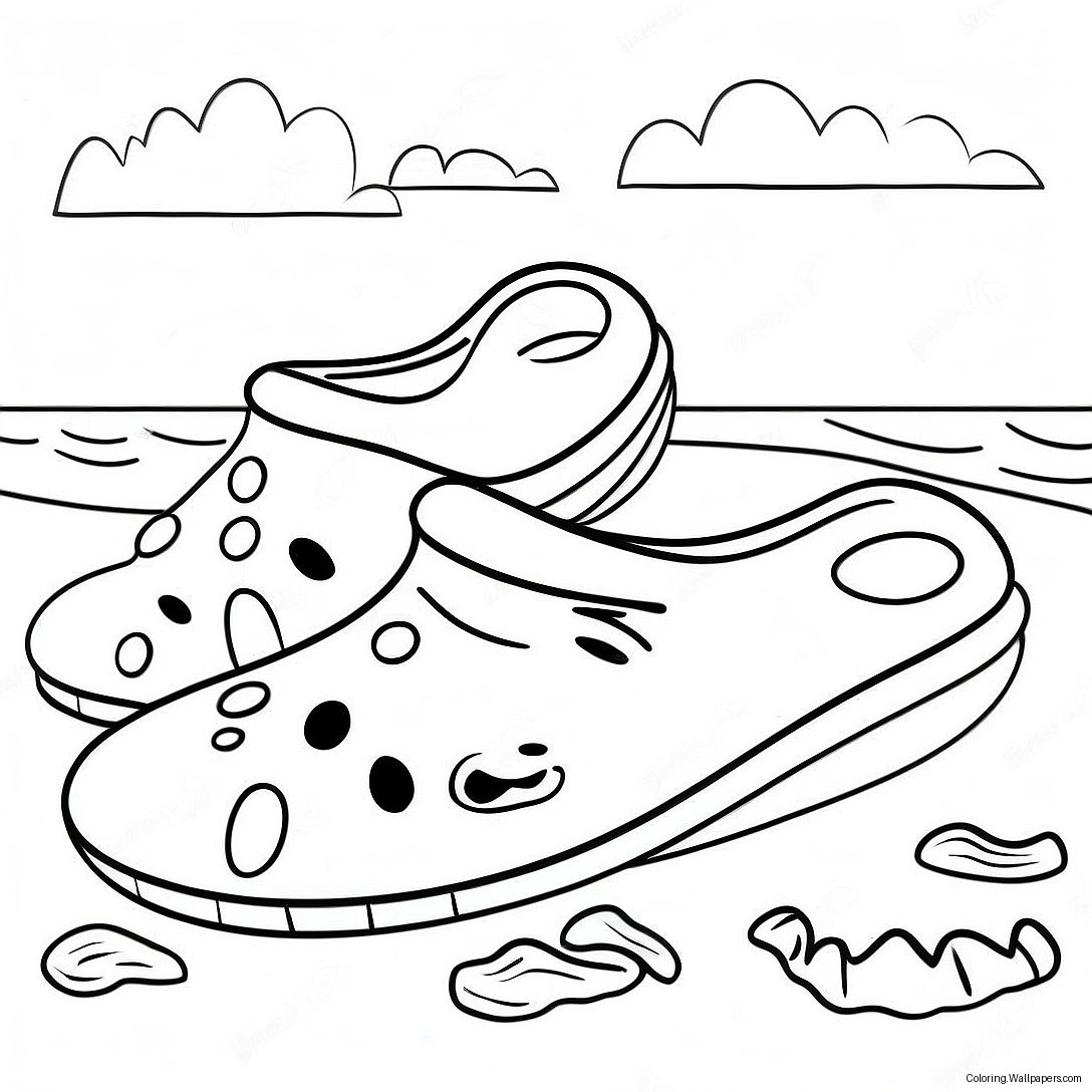 Página Para Colorear De Crocs Coloridos En La Playa 7980