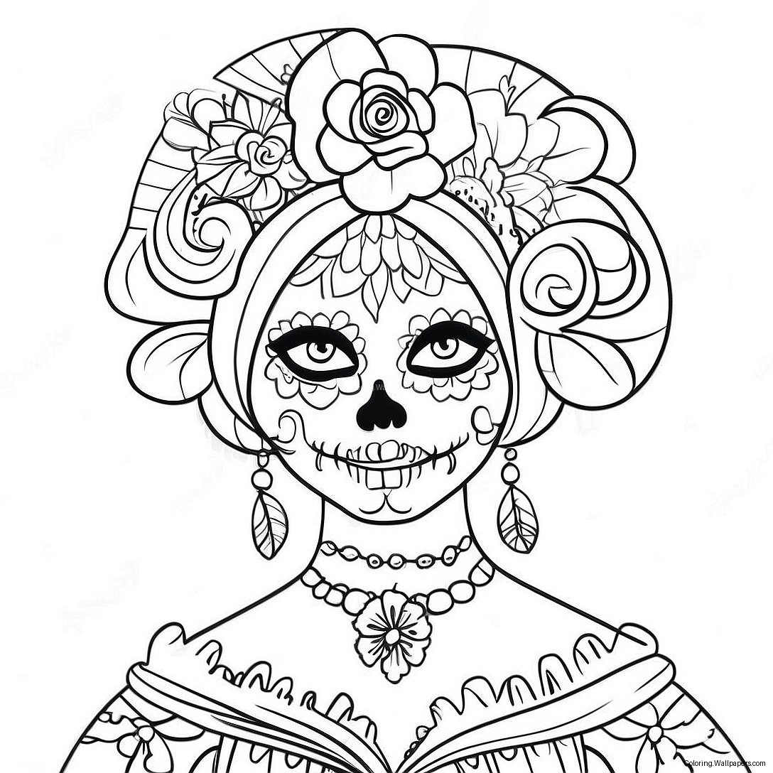 Colorful Day Of The Dead Catrina Coloring Page 314