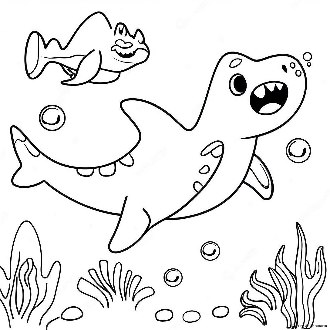 Colorful Dinosaur Shark Underwater Scene Coloring Page 55667