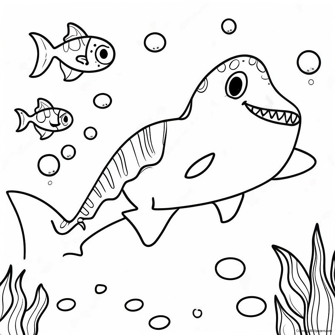 Colorful Dinosaur Shark Underwater Scene Coloring Page 55668