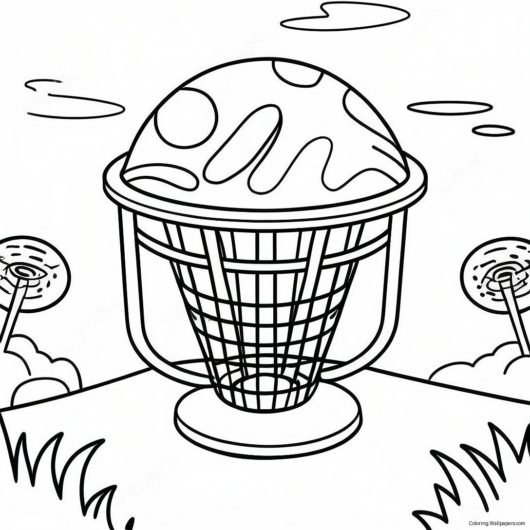 Colorful Disc Golf Basket Coloring Page 48560