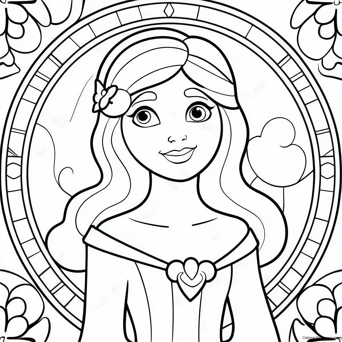 Colorful Disney Princess Stained Glass Coloring Page 19280