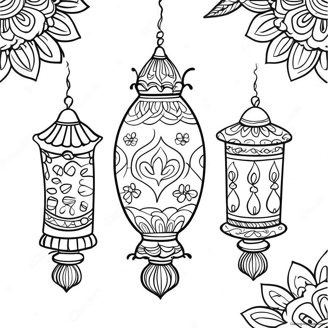 Colorful Diwali Lanterns Coloring Page 24617